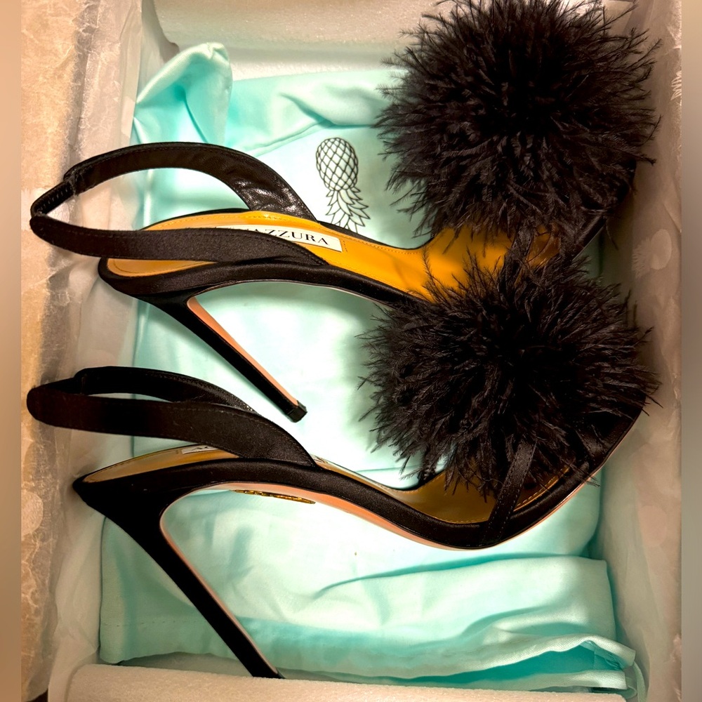 AQUAZZURA silk and feather shoes! ONLY 1 time wear!